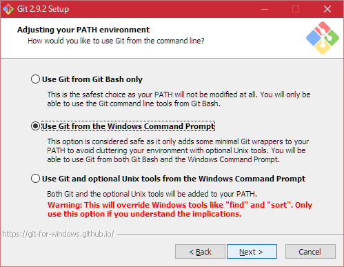 自分は「Use Git from the Windows Command Prompt」を選びました